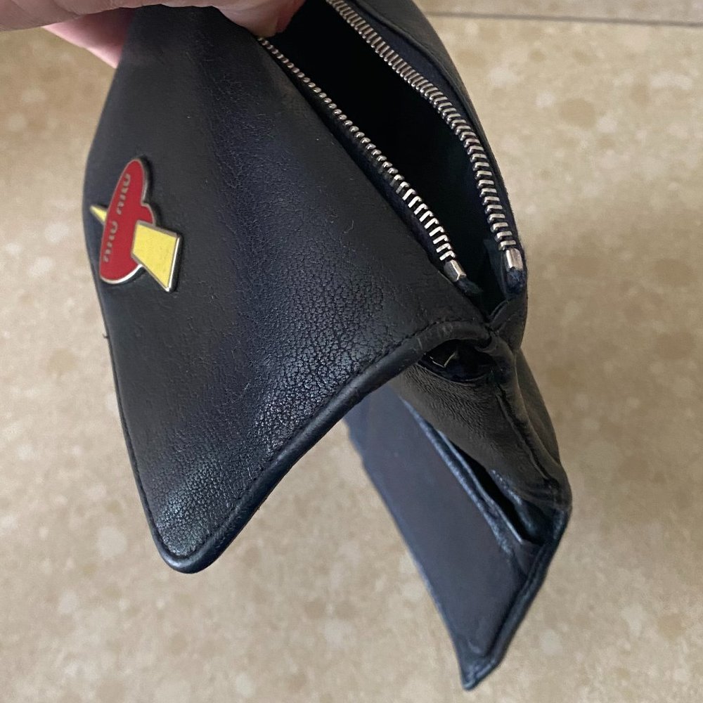 Miu Miu Heart Charm Navy Leather Trifold Wallet - image 6